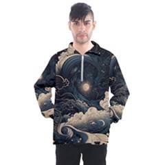 Starry Sky Moon Space Cosmic Galaxy Nature Art Clouds Art Nouveau Abstract Men s Half Zip Pullover by Posterlux