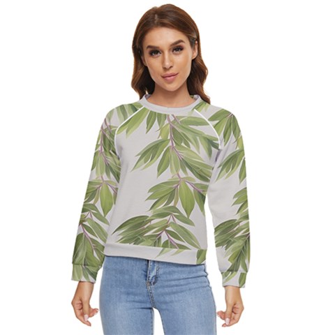 Watercolor Leaves Branch Nature Plant Growing Still Life Botanical Study Women s Long Sleeve Raglan T-shirt by Posterlux