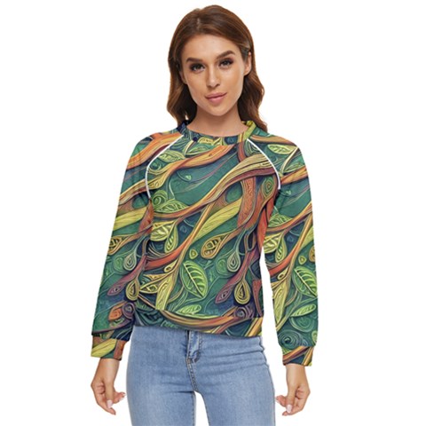 Outdoors Night Setting Scene Forest Woods Light Moonlight Nature Wilderness Leaves Branches Abstract Women s Long Sleeve Raglan T-shirt by Posterlux