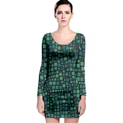 Squares Cubism Geometric Background Long Sleeve Bodycon Dress