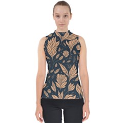 Background Pattern Leaves Texture Mock Neck Shell Top