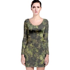 Green Camouflage Military Army Pattern Long Sleeve Velvet Bodycon Dress