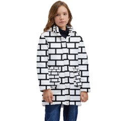 Bricks Wall Pattern Seamless Kids  Hooded Longline Puffer Jacket