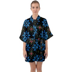 Flowers Pattern Floral Seamless Half Sleeve Satin Kimono  by Maspions