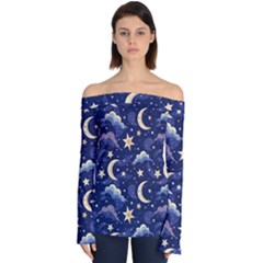 Night Moon Seamless Off Shoulder Long Sleeve Top