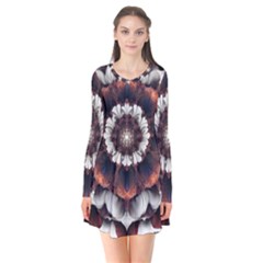 Mandala Design Pattern Long Sleeve V-neck Flare Dress