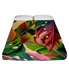 Monstera Colorful Leaves Foliage Fitted Sheet (queen Size) by Maspions