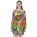 Monstera Colorful Leaves Foliage Long Sleeve Chiffon Shift Dress  View1