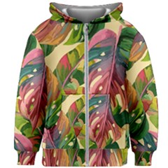 Monstera Colorful Leaves Foliage Kids  Zipper Hoodie Without Drawstring by Maspions