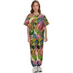 Monstera Colorful Leaves Foliage Kids  T-shirt And Pants Sports Set