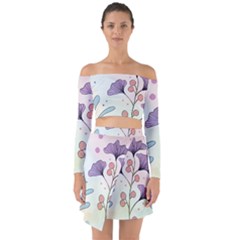 Flower Paint Flora Nature Plant Off Shoulder Top With Skirt Set by Maspions