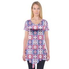 Flower Art Pattern Geometric Short Sleeve Tunic 