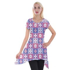 Flower Art Pattern Geometric Short Sleeve Side Drop Tunic