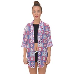 Flower Art Pattern Geometric Open Front Chiffon Kimono