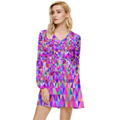 Floor Colorful Triangle Tiered Long Sleeve Mini Dress