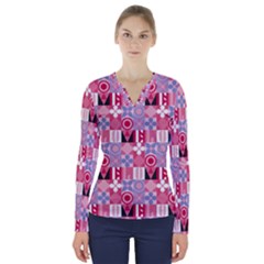 Scandinavian Abstract Pattern V-neck Long Sleeve Top