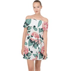 Flowers Hydrangeas Off Shoulder Chiffon Dress