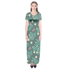 Illustration Pattern Seamless Short Sleeve Maxi Dress