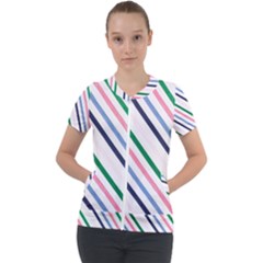 Retro Vintage Stripe Pattern Abstract Short Sleeve Zip Up Jacket