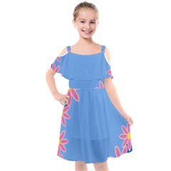 Flowers Space Frame Ornament Kids  Cut Out Shoulders Chiffon Dress