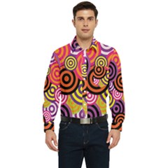 Abstract Circles Background Retro Men s Long Sleeve Pocket Shirt 