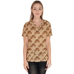 Coffee Beans Pattern Texture Women s V-neck Scrub Top