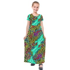 Background Leaves River Nature Kids  Short Sleeve Maxi Dress