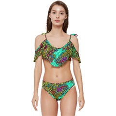 Background Leaves River Nature Ruffle Edge Tie Up Bikini Set	