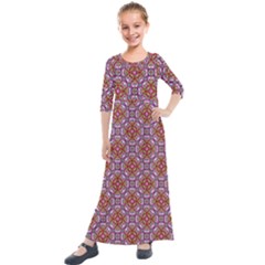 Pattern Mandala Seamless Kids  Quarter Sleeve Maxi Dress