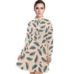 Background Palm Leaves Pattern Long Sleeve Chiffon Shirt Dress