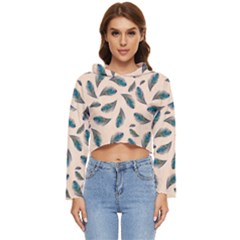 Background Palm Leaves Pattern Women s Lightweight Cropped Hoodie