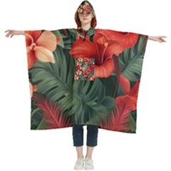Tropical Flower Bloom Women s Hooded Rain Ponchos by Maspions