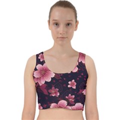 Flower Sakura Bloom Velvet Racer Back Crop Top