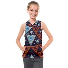 Fractal Triangle Geometric Abstract Pattern Kids  Sleeveless Hoodie by Cemarart