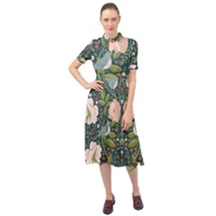 Spring Design With Watercolor Flowers Keyhole Neckline Chiffon Dress