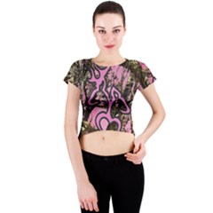 Pink Browning Deer Glitter Camo Crew Neck Crop Top by Maspions