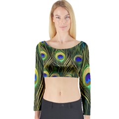 Peacock Pattern Long Sleeve Crop Top