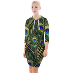 Peacock Pattern Quarter Sleeve Hood Bodycon Dress