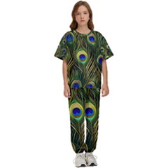 Peacock Pattern Kids  T-shirt And Pants Sports Set