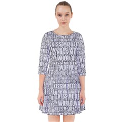 Kiss Me Before World War 3 Typographic Motif Pattern Smock Dress