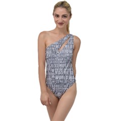 Kiss Me Before World War 3 Typographic Motif Pattern To One Side Swimsuit by dflcprintsclothing