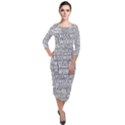 Kiss me before world war 3 typographic motif pattern Quarter Sleeve Midi Velour Bodycon Dress View1