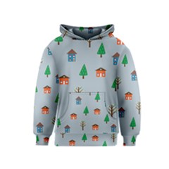 House Trees Pattern Background Kids  Pullover Hoodie