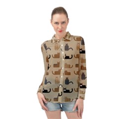 Cat Pattern Texture Animal Long Sleeve Chiffon Shirt