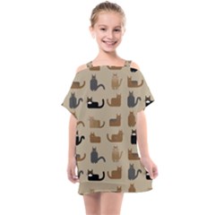 Cat Pattern Texture Animal Kids  One Piece Chiffon Dress by Maspions