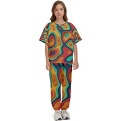 Paper Cut Abstract Pattern Kids  T-shirt And Pants Sports Set by Maspions