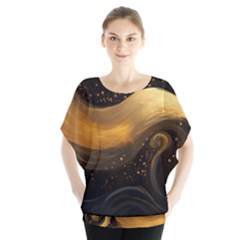 Abstract Gold Wave Background Batwing Chiffon Blouse