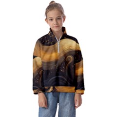 Abstract Gold Wave Background Kids  Half Zip Hoodie