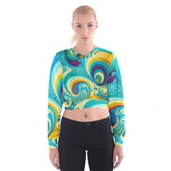 Abstract Waves Ocean Sea Whimsical Cropped Sweatshirt