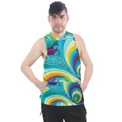 Abstract Waves Ocean Sea Whimsical Men s Sleeveless Hoodie